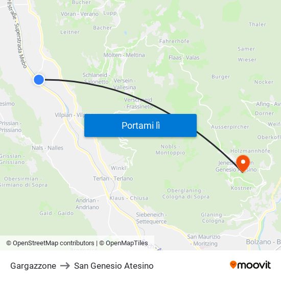 Gargazzone to San Genesio Atesino map