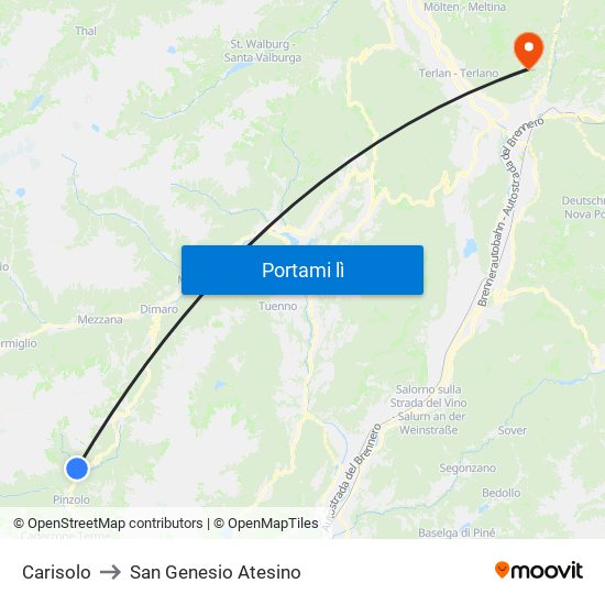 Carisolo to San Genesio Atesino map