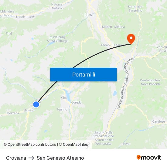 Croviana to San Genesio Atesino map