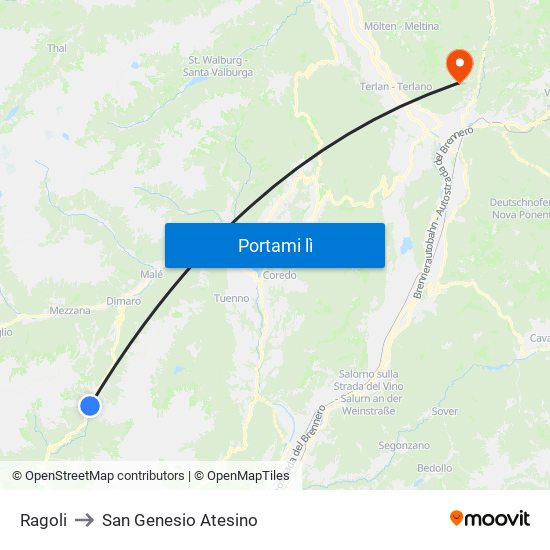 Ragoli to San Genesio Atesino map