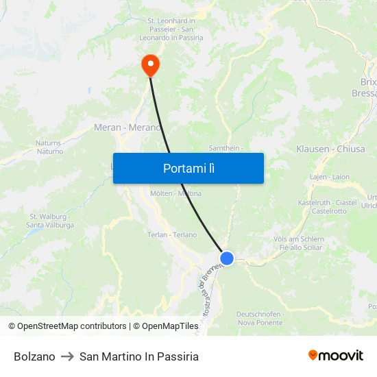 Bolzano to San Martino In Passiria map