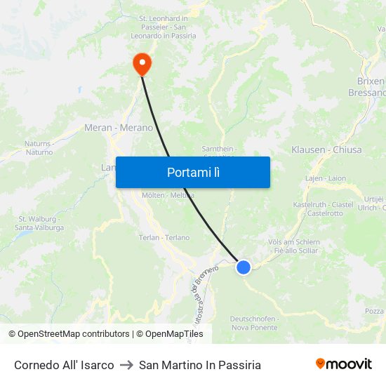 Cornedo All' Isarco to San Martino In Passiria map