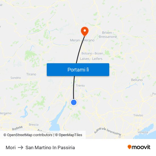 Mori to San Martino In Passiria map