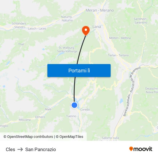 Cles to San Pancrazio map