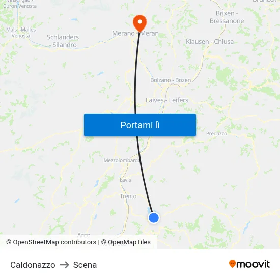Caldonazzo to Scena map