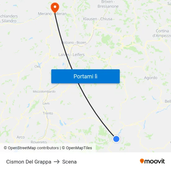 Cismon Del Grappa to Scena map