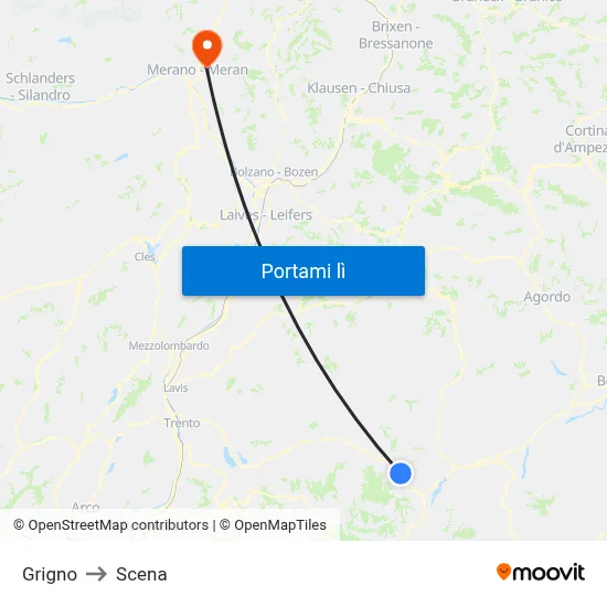 Grigno to Scena map