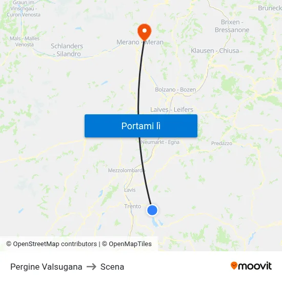 Pergine Valsugana to Scena map