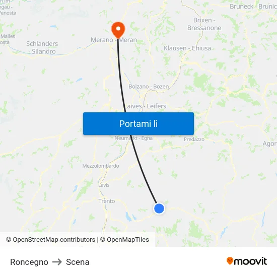 Roncegno to Scena map