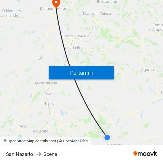 San Nazario to Scena map