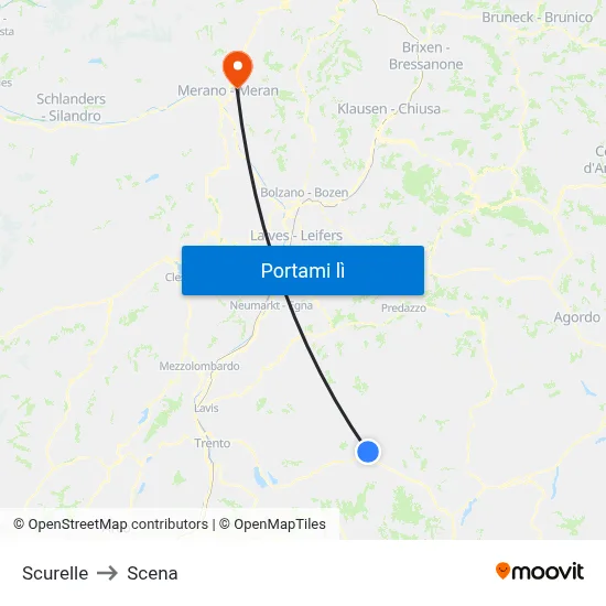 Scurelle to Scena map