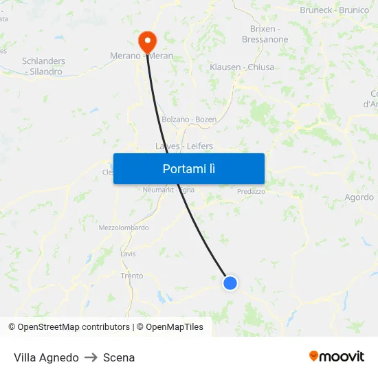 Villa Agnedo to Scena map