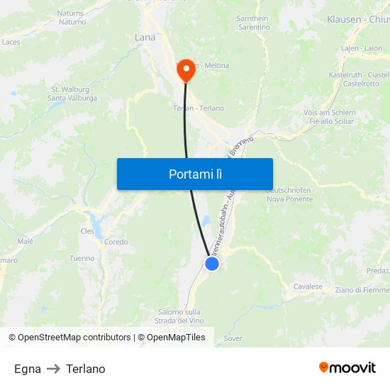 Egna to Terlano map