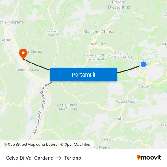 Selva Di Val Gardena to Terlano map
