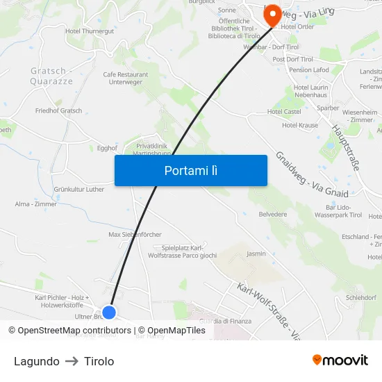 Lagundo to Tirolo map