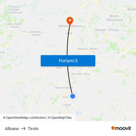 Albiano to Tirolo map