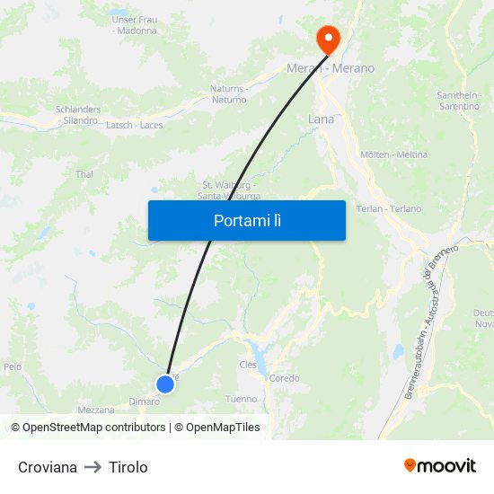 Croviana to Tirolo map