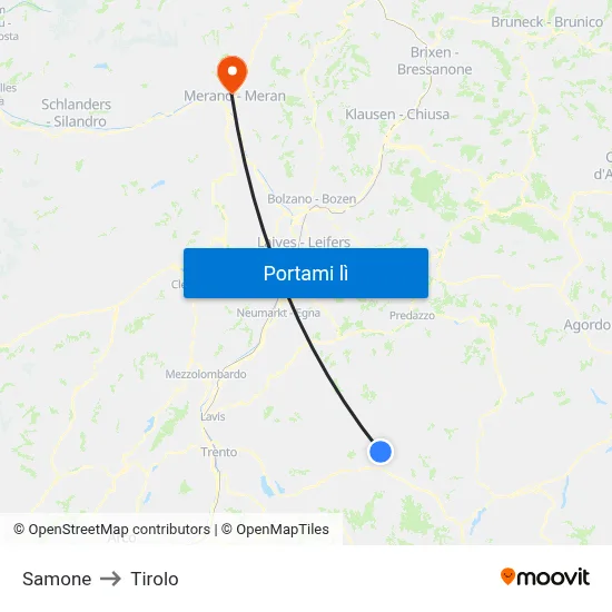 Samone to Tirolo map