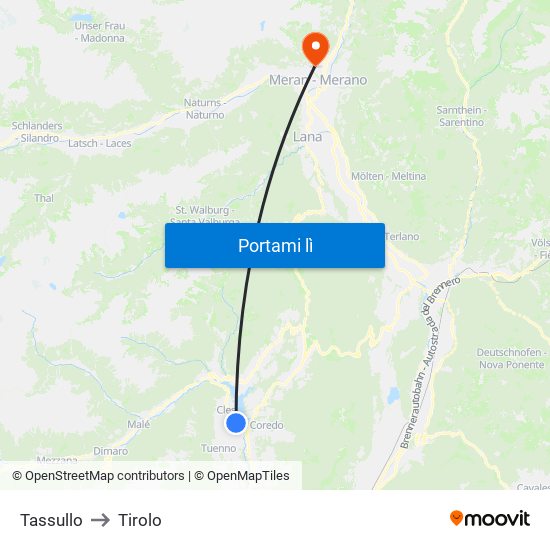 Tassullo to Tirolo map