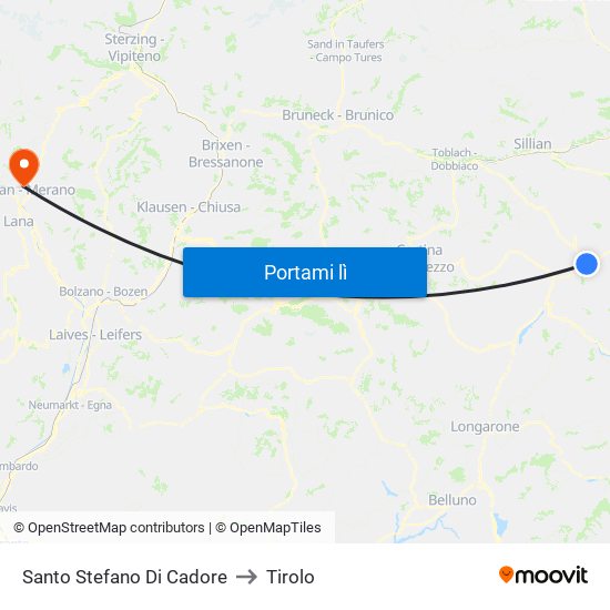 Santo Stefano Di Cadore to Tirolo map