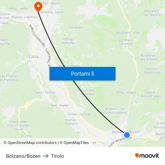 Bolzano/Bozen to Tirolo map