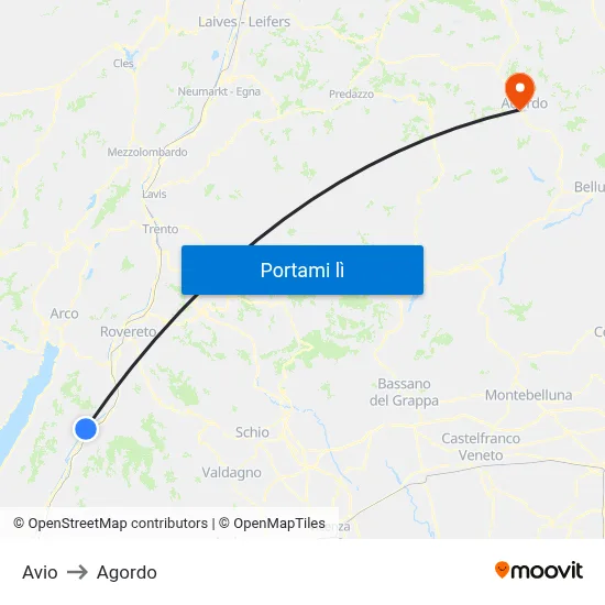 Avio to Agordo map