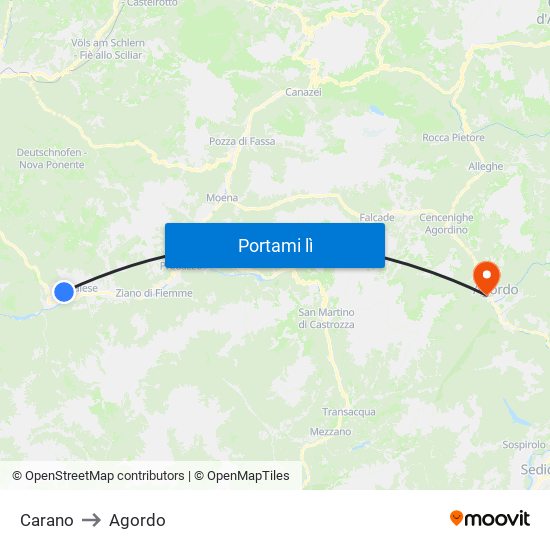 Carano to Agordo map