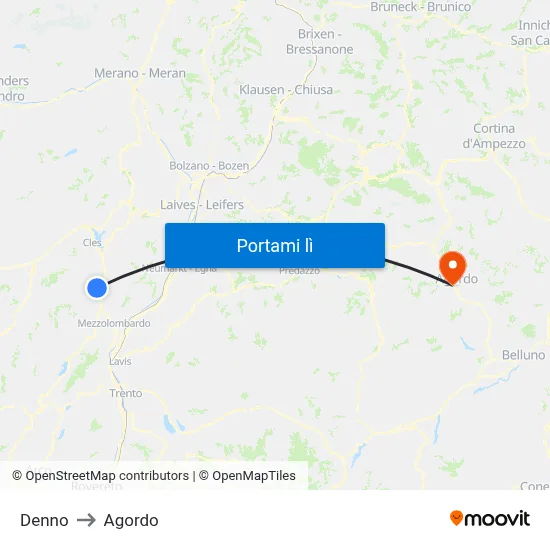 Denno to Agordo map