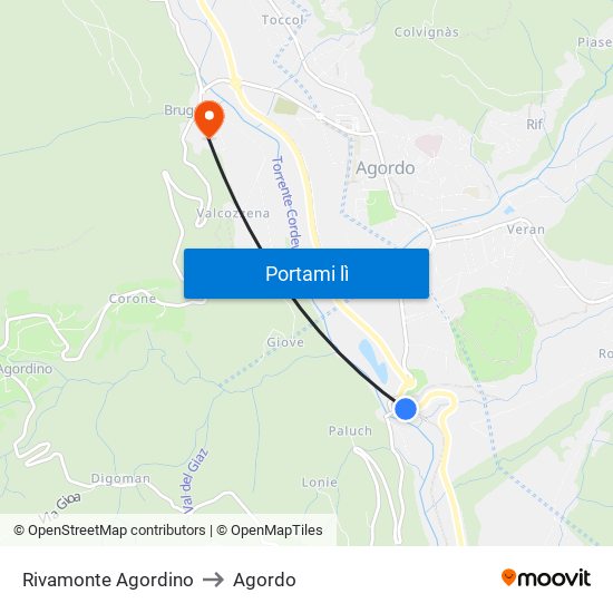 Rivamonte Agordino to Agordo map