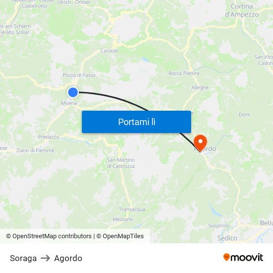 Soraga to Agordo map