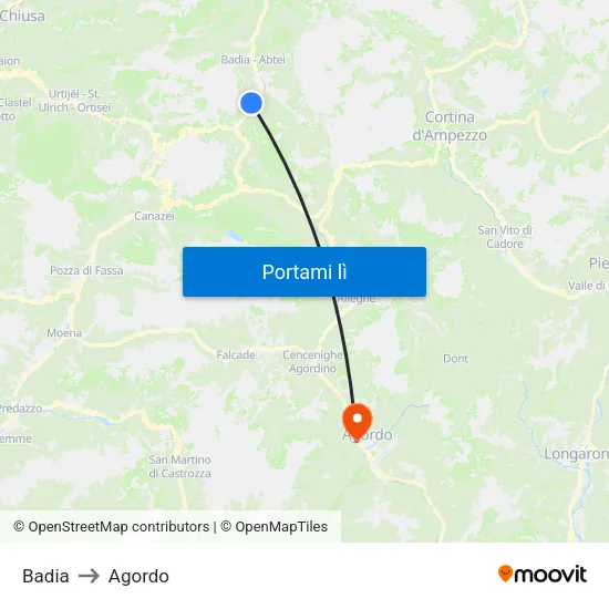 Badia to Agordo map