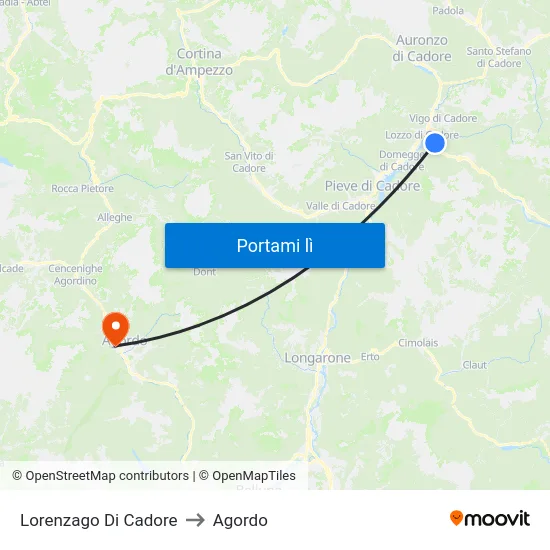 Lorenzago Di Cadore to Agordo map