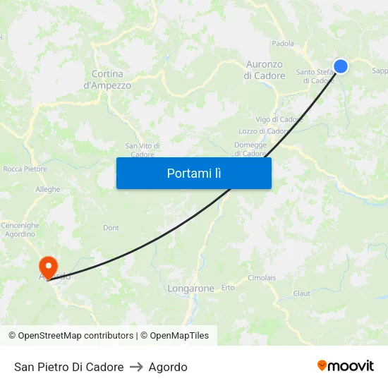 San Pietro Di Cadore to Agordo map