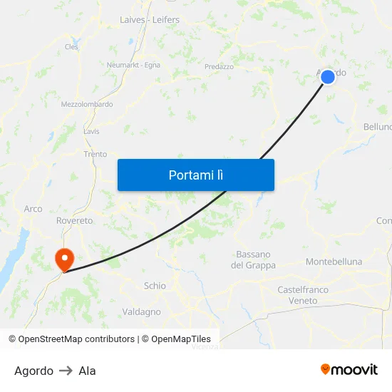 Agordo to Ala map
