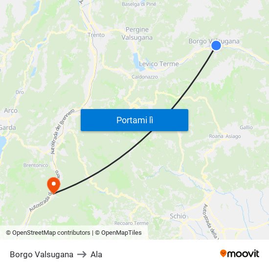 Borgo Valsugana to Ala map