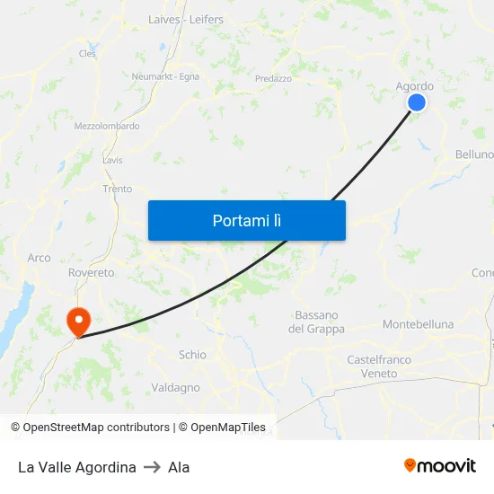 La Valle Agordina to Ala map