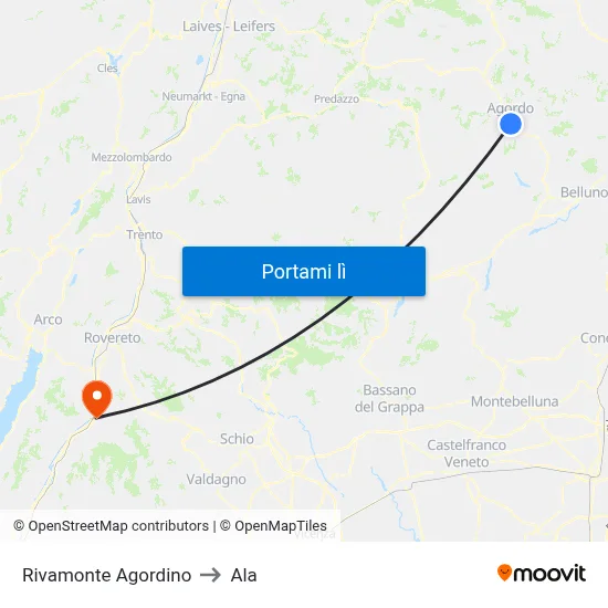Rivamonte Agordino to Ala map