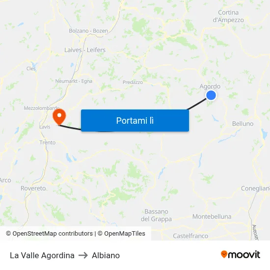 La Valle Agordina to Albiano map