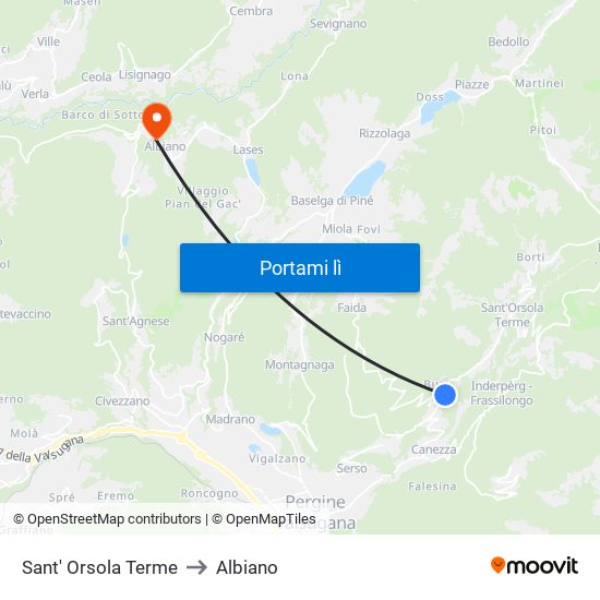 Sant' Orsola Terme to Albiano map