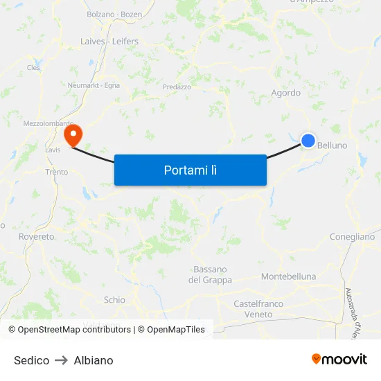 Sedico to Albiano map