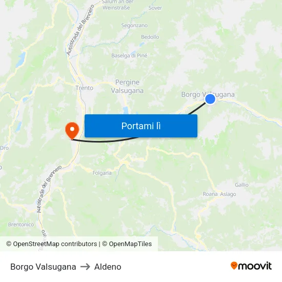 Borgo Valsugana to Aldeno map