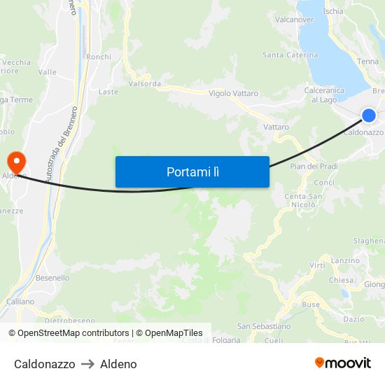 Caldonazzo to Aldeno map