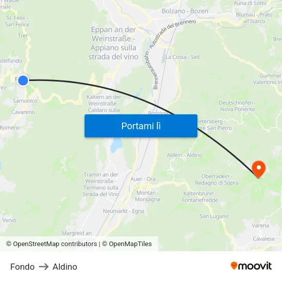 Fondo to Aldino map