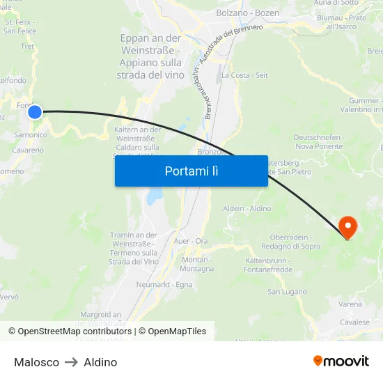Malosco to Aldino map