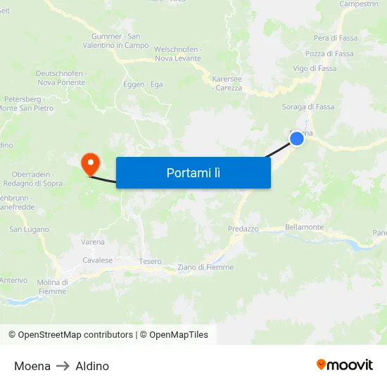 Moena to Aldino map