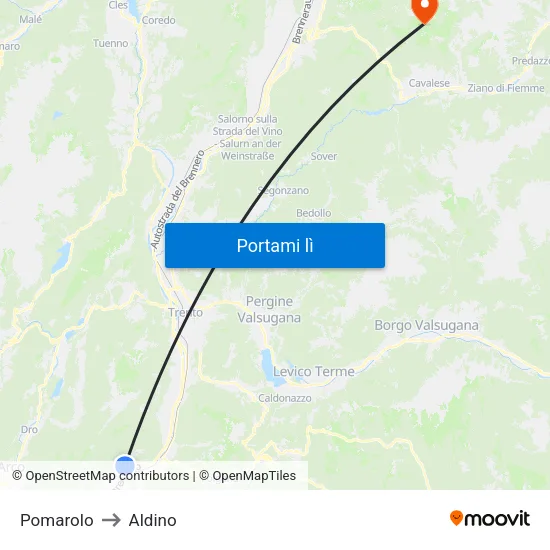 Pomarolo to Aldino map