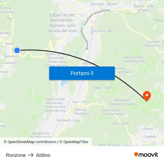 Ronzone to Aldino map