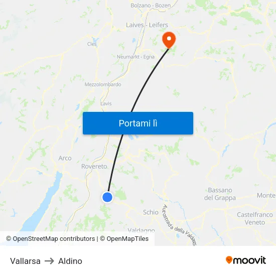 Vallarsa to Aldino map