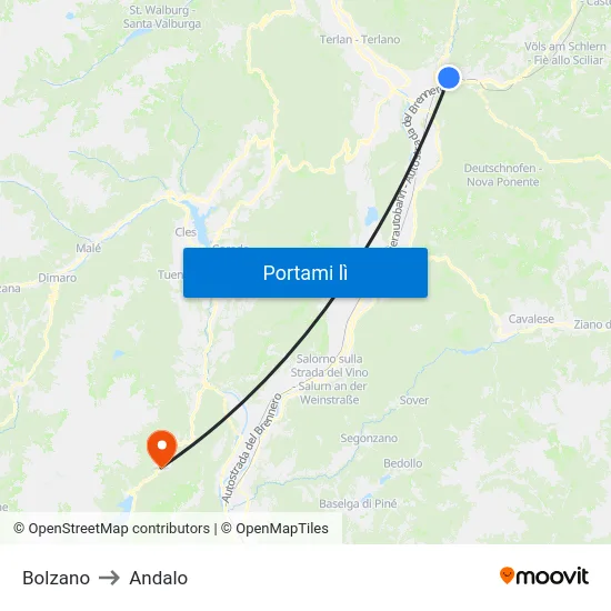 Bolzano to Andalo map