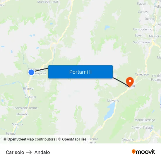Carisolo to Andalo map